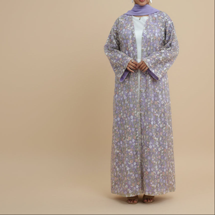 Nooré Intricate Embroidered Luxury Open Abaya Set