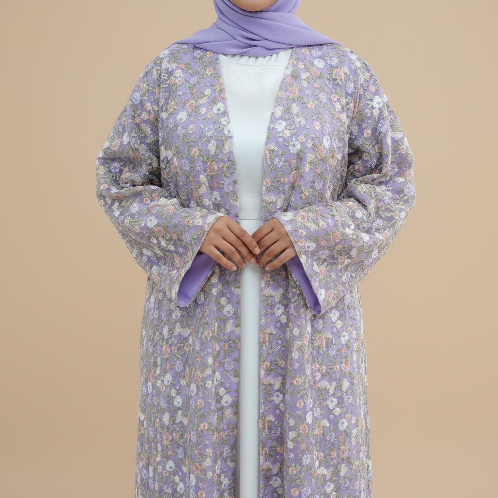 Nooré Intricate Embroidered Luxury Open Abaya Set
