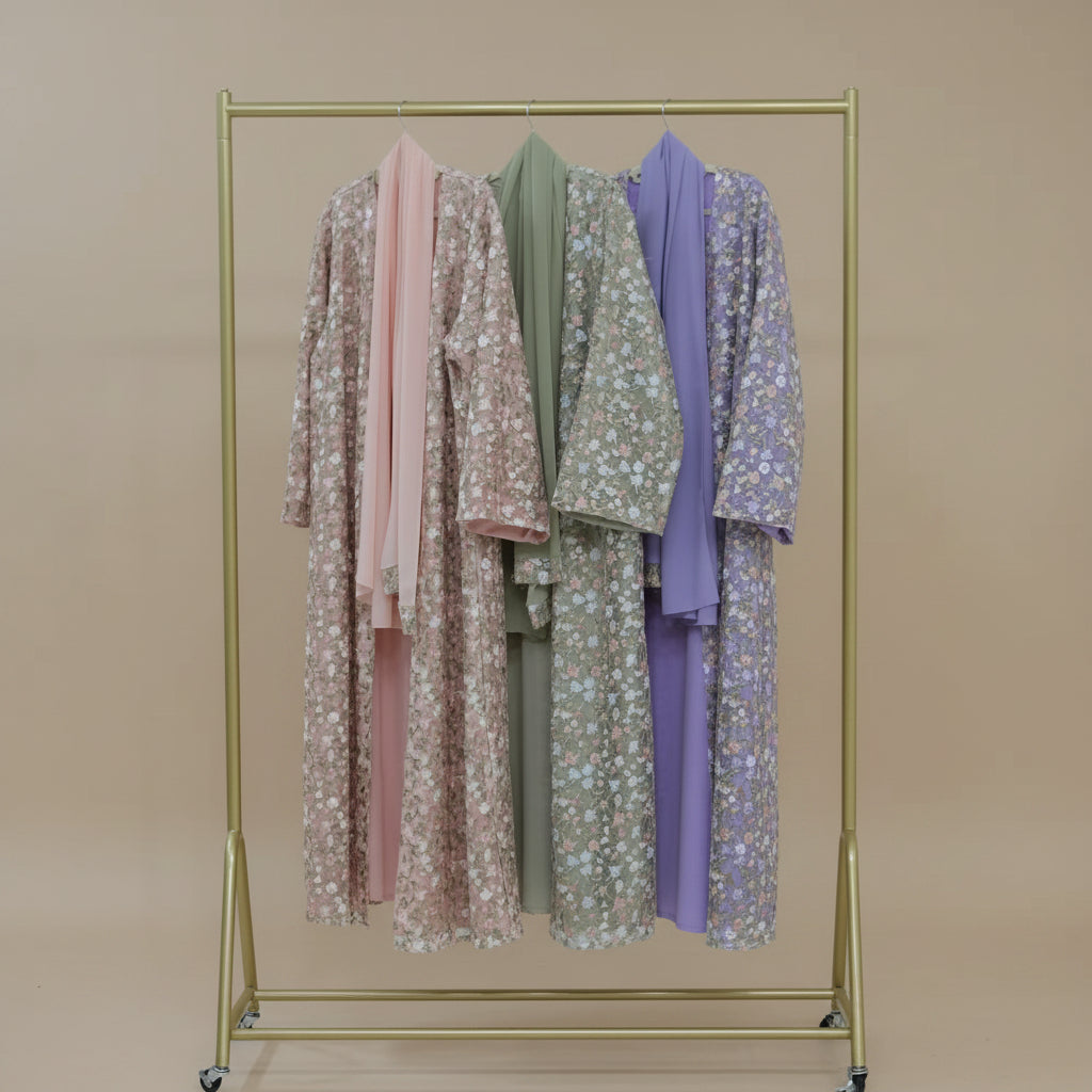Nooré Intricate Embroidered Luxury Open Abaya Set