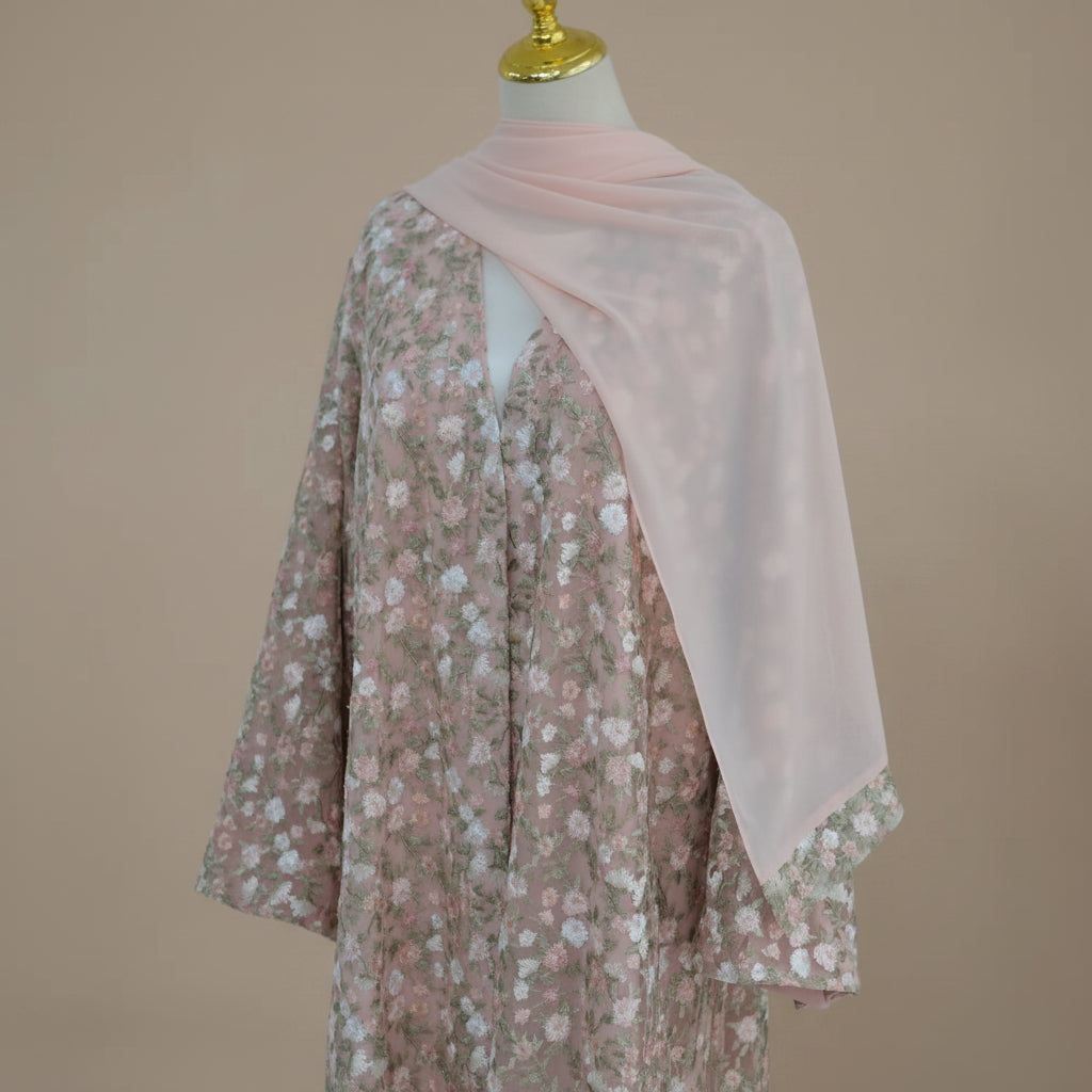 Nooré Intricate Embroidered Luxury Open Abaya Set