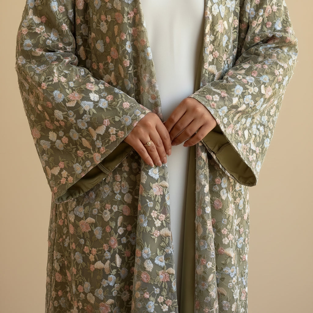 Nooré Intricate Embroidered Luxury Open Abaya Set