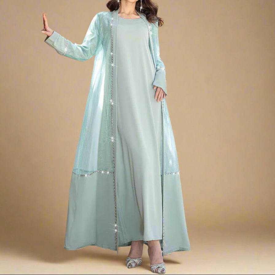 Zayna Crystal Sheer Overlay Abaya & Dress Set - Try Modest Limited