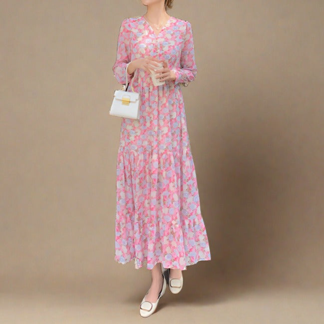 Best Simple Women's Blossom-Pink chiffon maxi dress