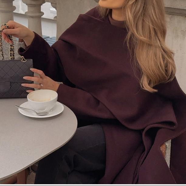 Luxurious Burgundy Winter Coat with Scarf - Try Modest Limited