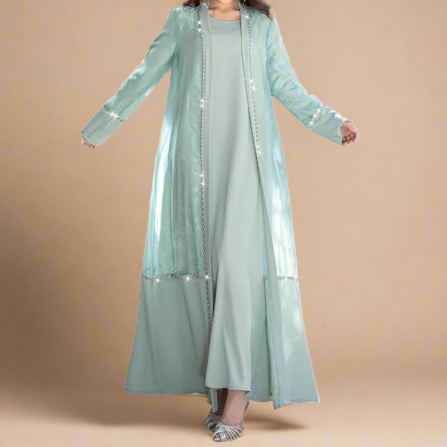 Zayna Crystal Sheer Overlay Abaya & Dress Set - Try Modest Limited