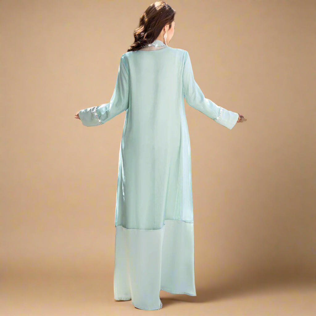 Zayna Crystal Sheer Overlay Abaya & Dress Set - Try Modest Limited
