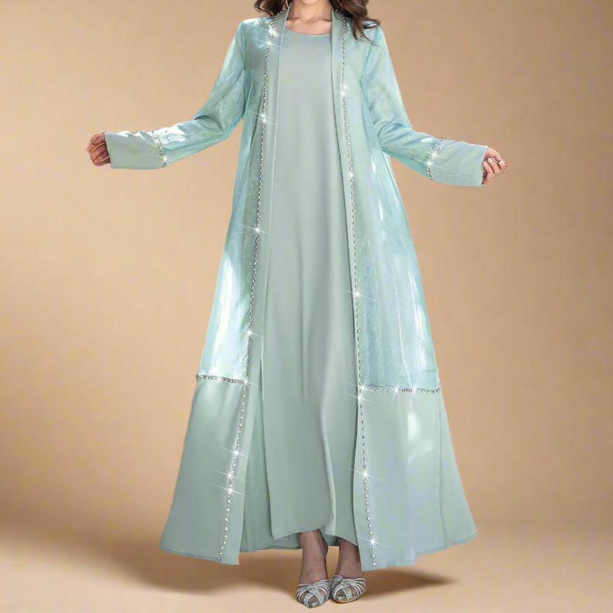 Zayna Crystal Sheer Overlay Abaya & Dress Set - Try Modest Limited