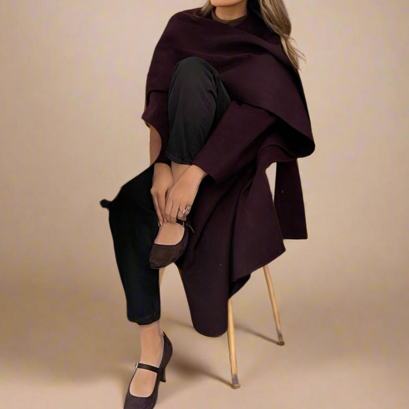 Luxurious Burgundy Winter Coat with Scarf - Try Modest Limited