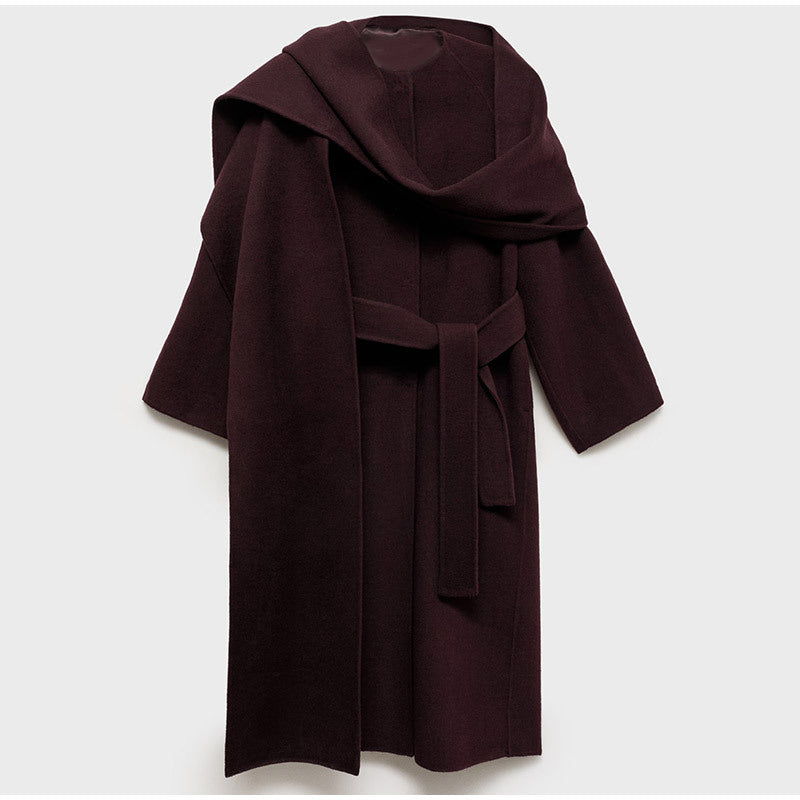 Luxurious Burgundy Winter Coat with Scarf - Try Modest Limited