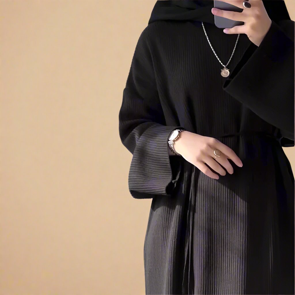 Melanie Knit Maxi Dress with Tie Waist - Try Modest Limited