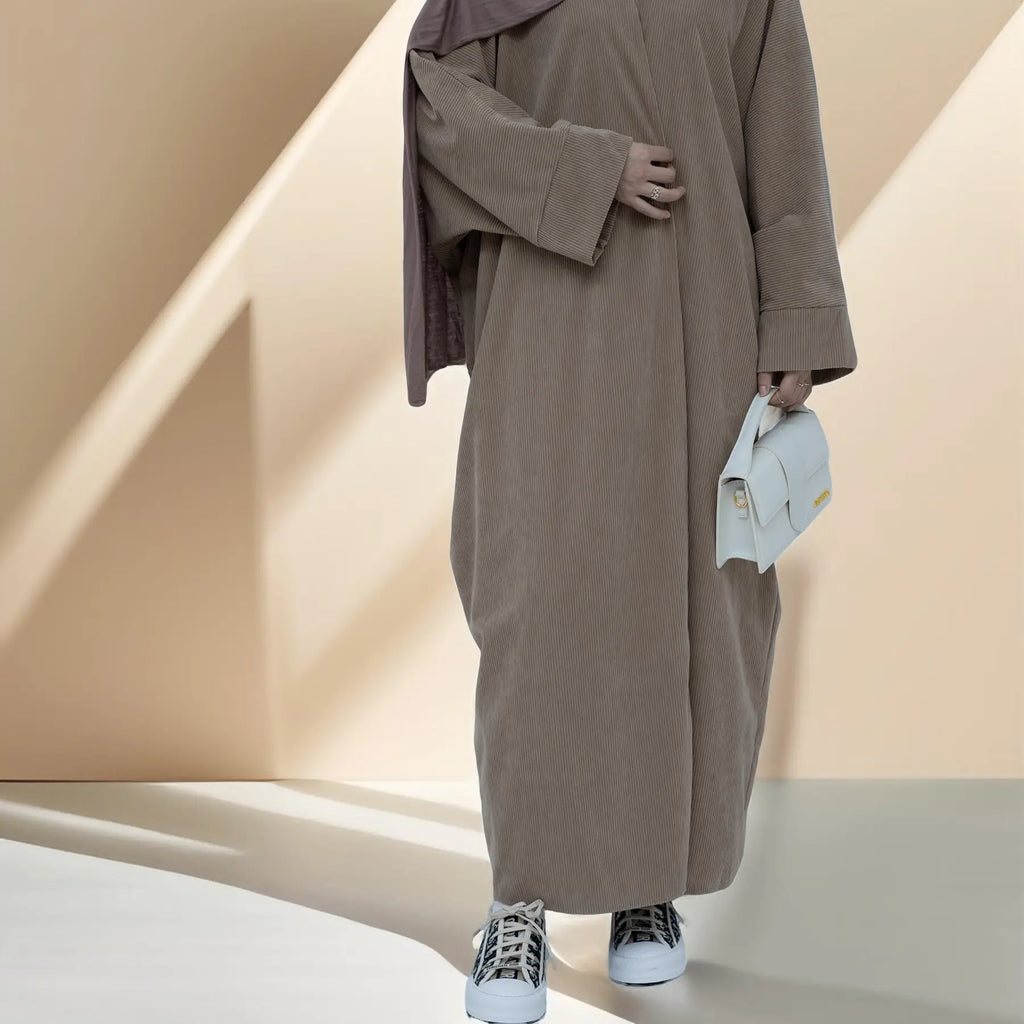 Open Front Corduroy Throw Over Abaya - Try Modest Limited