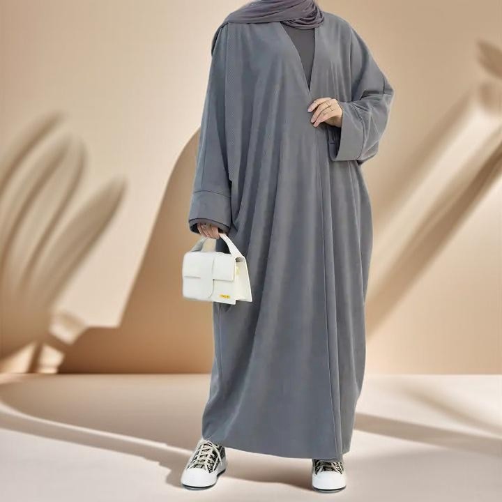 Open Front Corduroy Throw Over Abaya - Try Modest Limited