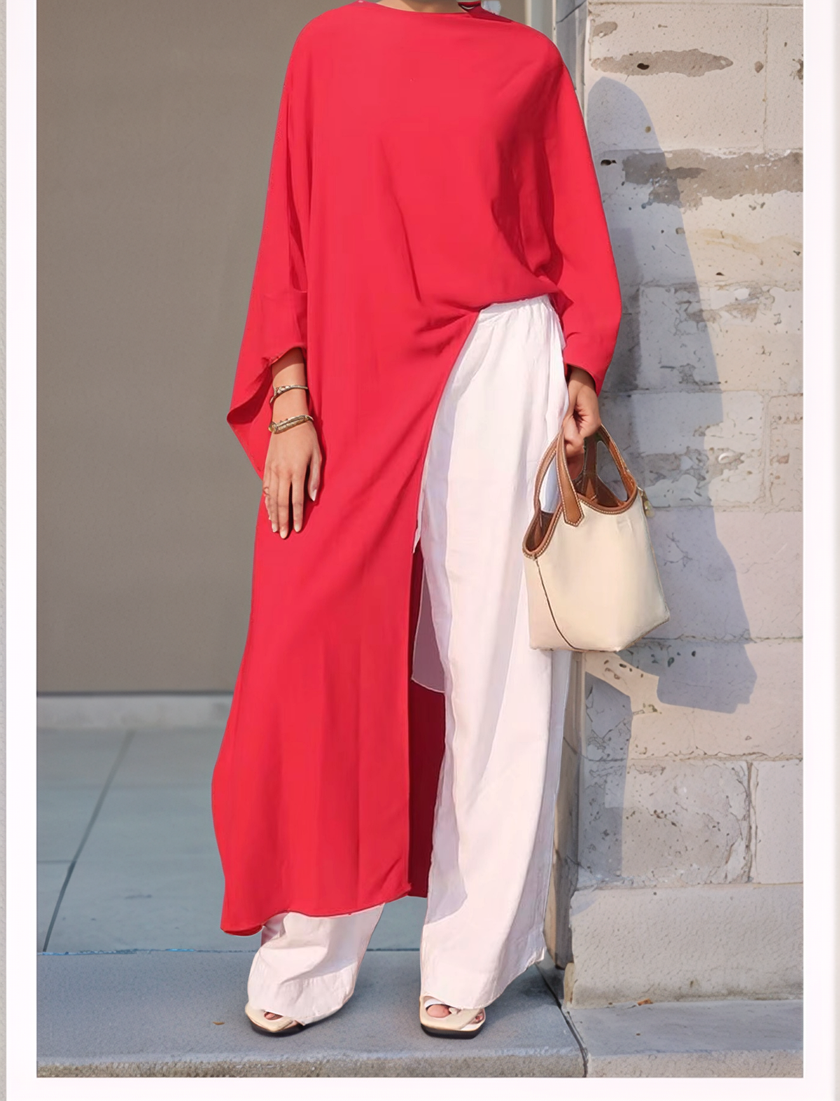 Top tunica oversize asimmetrico da donna | Blusa fluida a maniche lunghe con orlo diviso