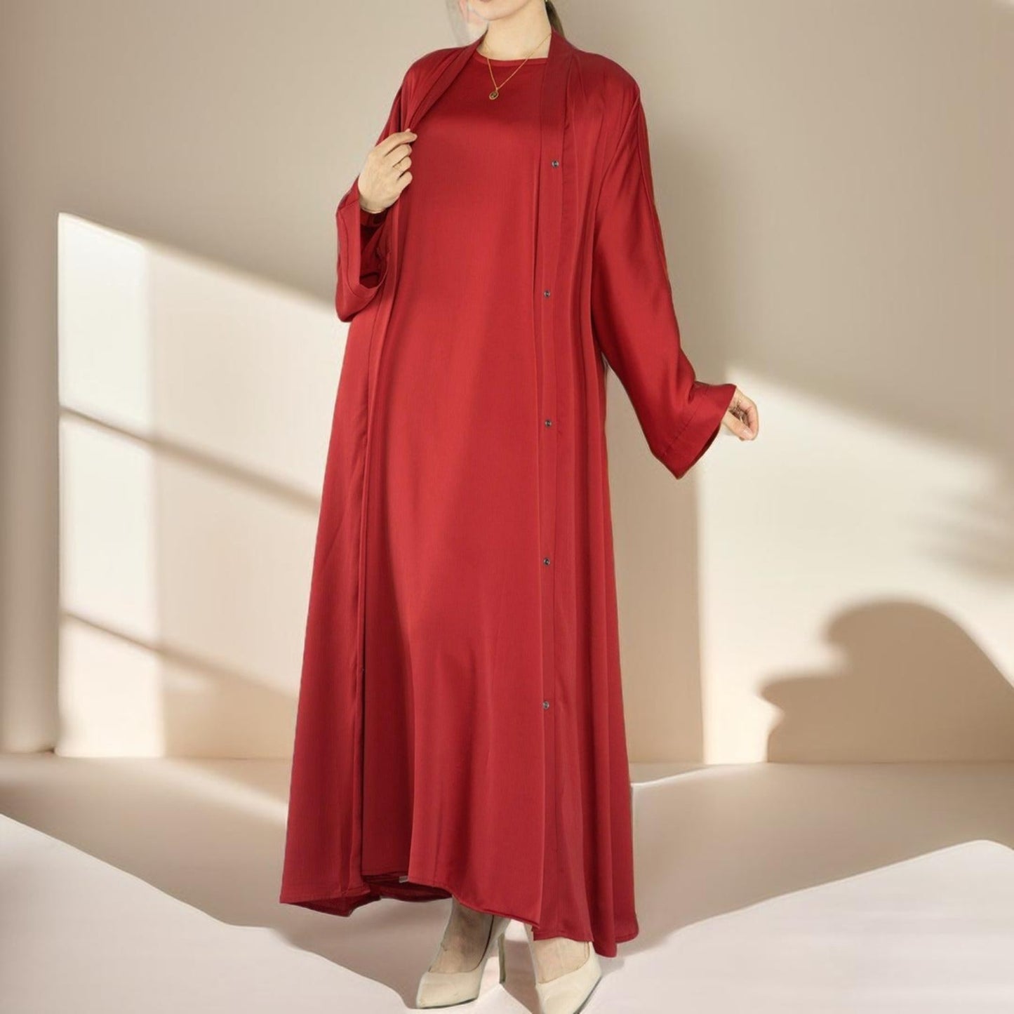 Simple solid color satin abaya - Try Modest Limited 