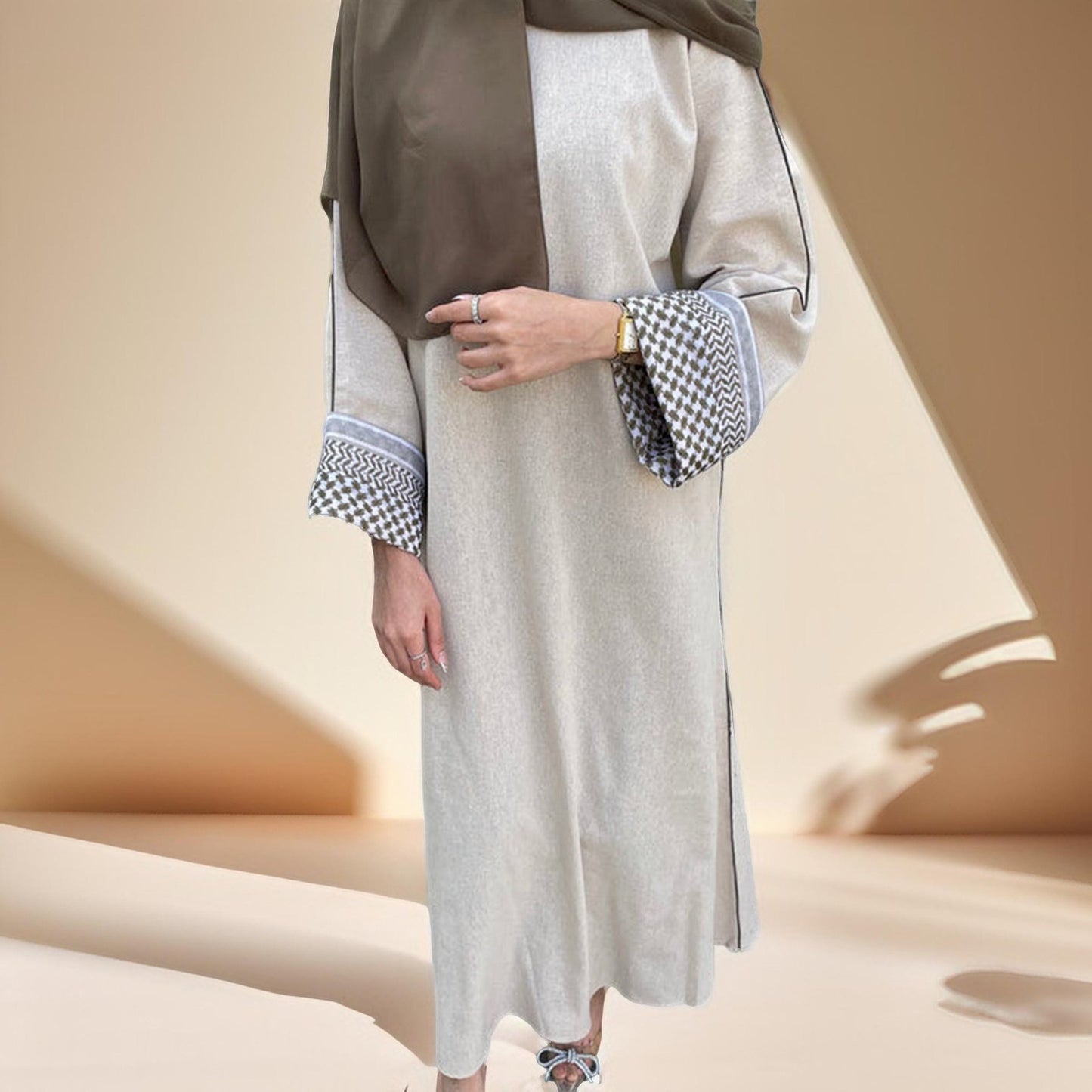 Palestine Kufiyah Inspired Linen Abaya - Try Modest Limited 