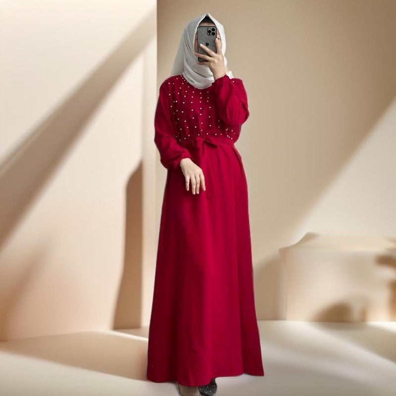 Party dress with pearls and belt - Try Modest Limited