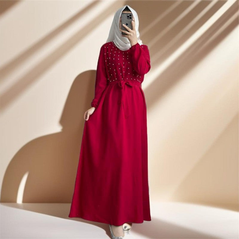 Party dress with pearls and belt - Try Modest Limited