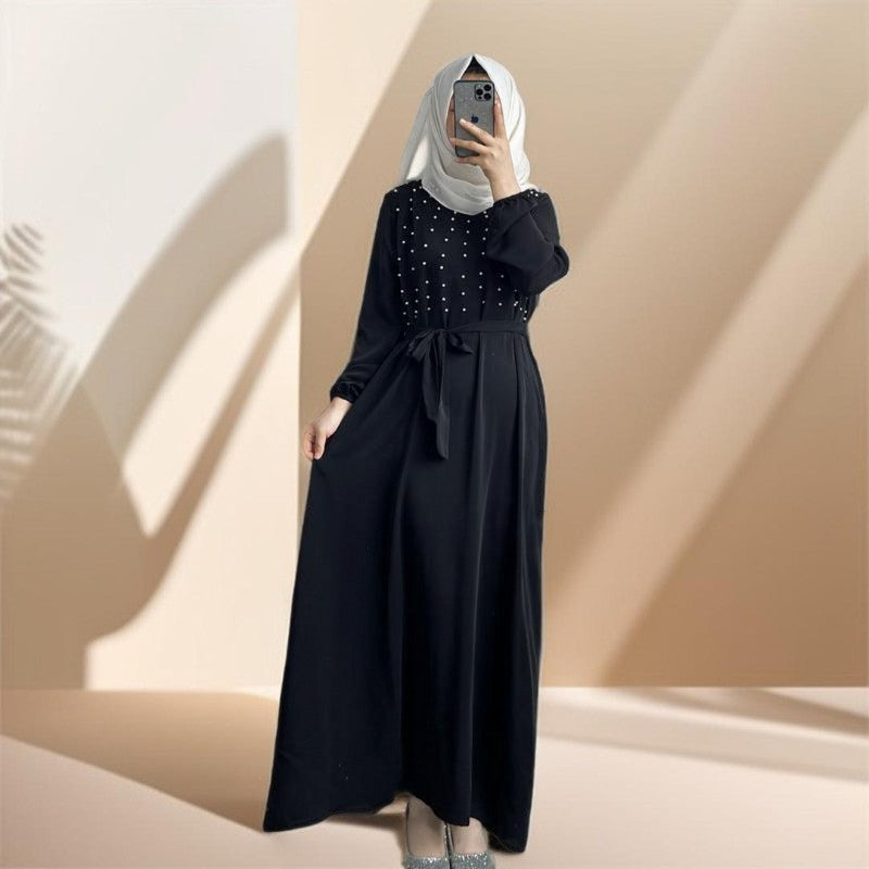 Party dress with pearls and belt - Try Modest Limited 