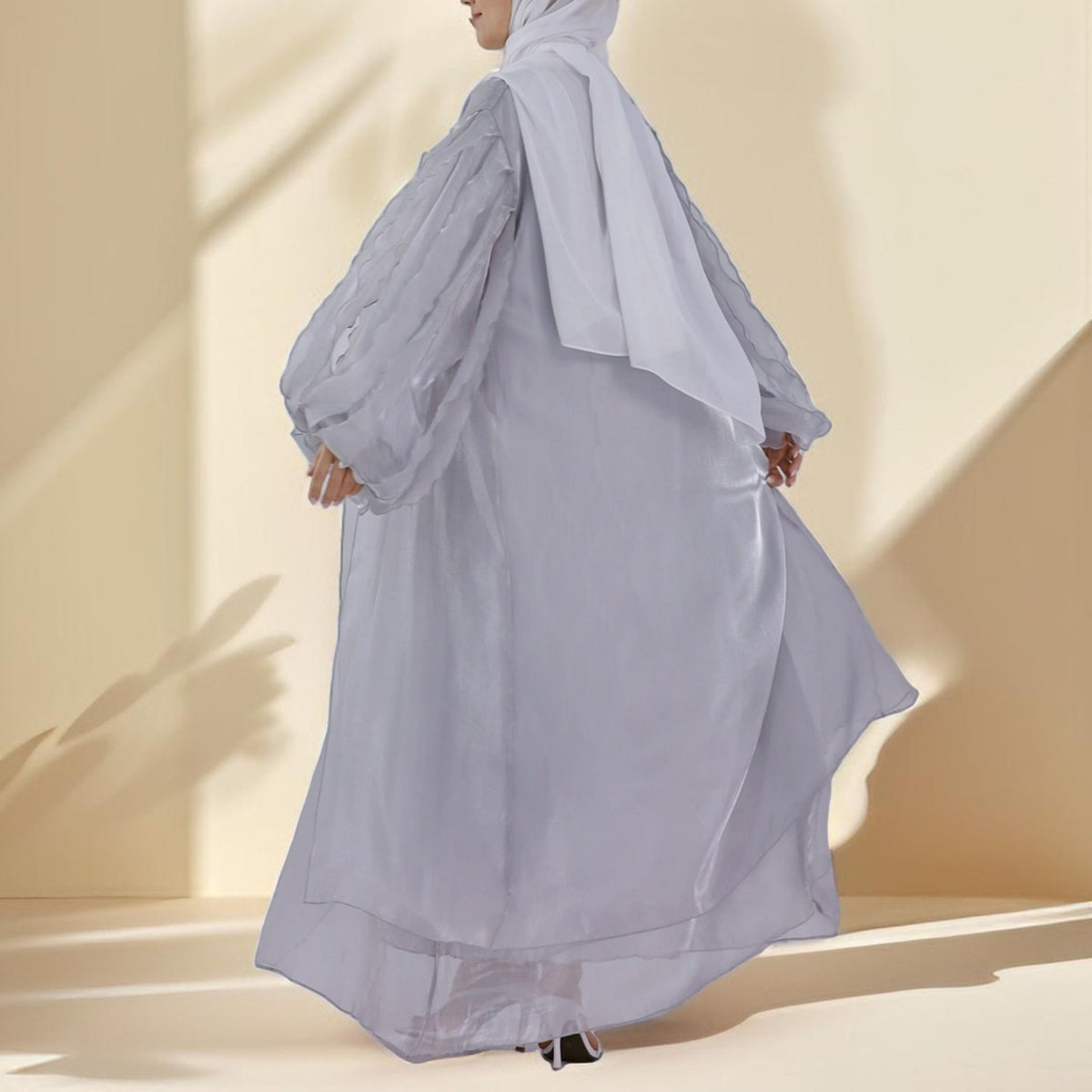 Petal Puff Sleeve Sheer Kimono Open Abaya - Try Modest Limited