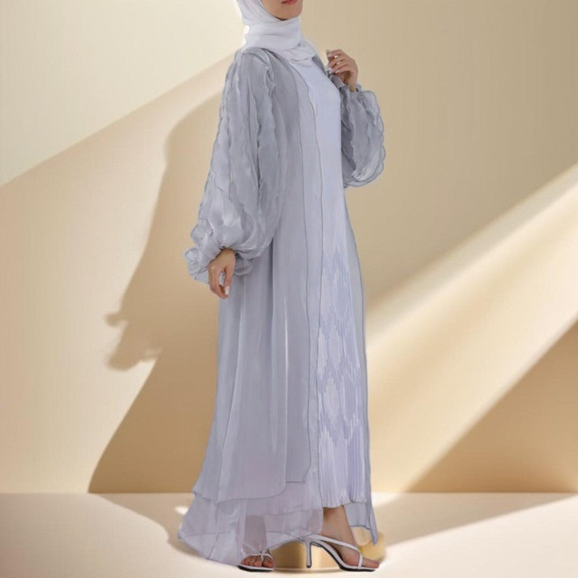 Petal Puff Sleeve Sheer Kimono Open Abaya - Try Modest Limited