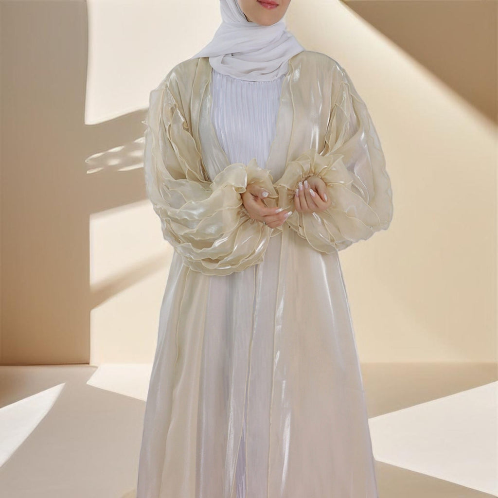 Petal Puff Sleeve Sheer Kimono Open Abaya - Try Modest Limited