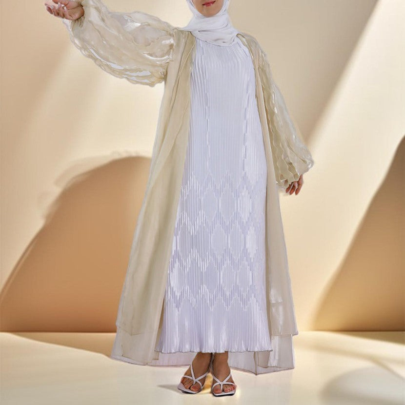Petal Puff Sleeve Sheer Kimono Open Abaya - Try Modest Limited