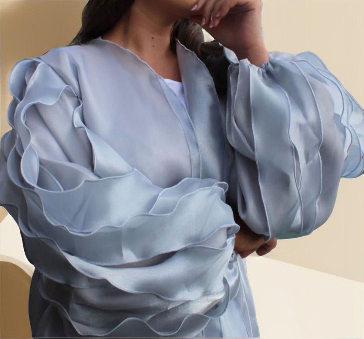 Petal Puff Sleeve Sheer Kimono Open Abaya - Try Modest Limited