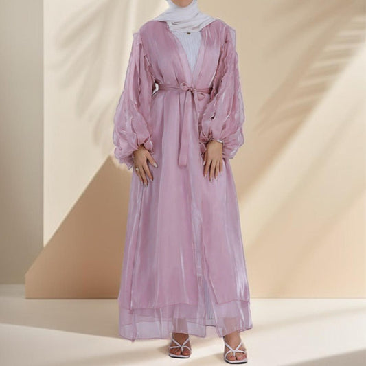 Petal Puff Sleeve Sheer Kimono Open Abaya - Try Modest Limited 