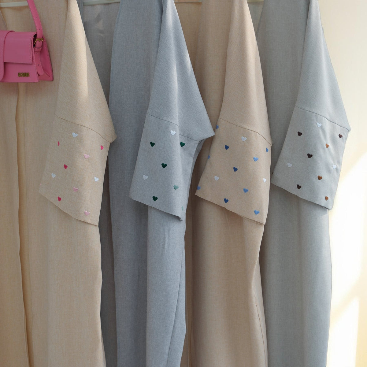 Qalb al-Haya- Heart Pattern Embroidery Linen Open Abaya Dubai New Fashion Kimono - Try Modest Limited