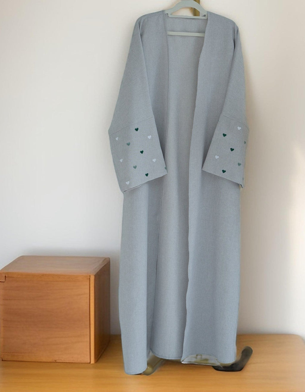 Qalb al-Haya- Heart Pattern Embroidery Linen Open Abaya Dubai New Fashion Kimono - Try Modest Limited