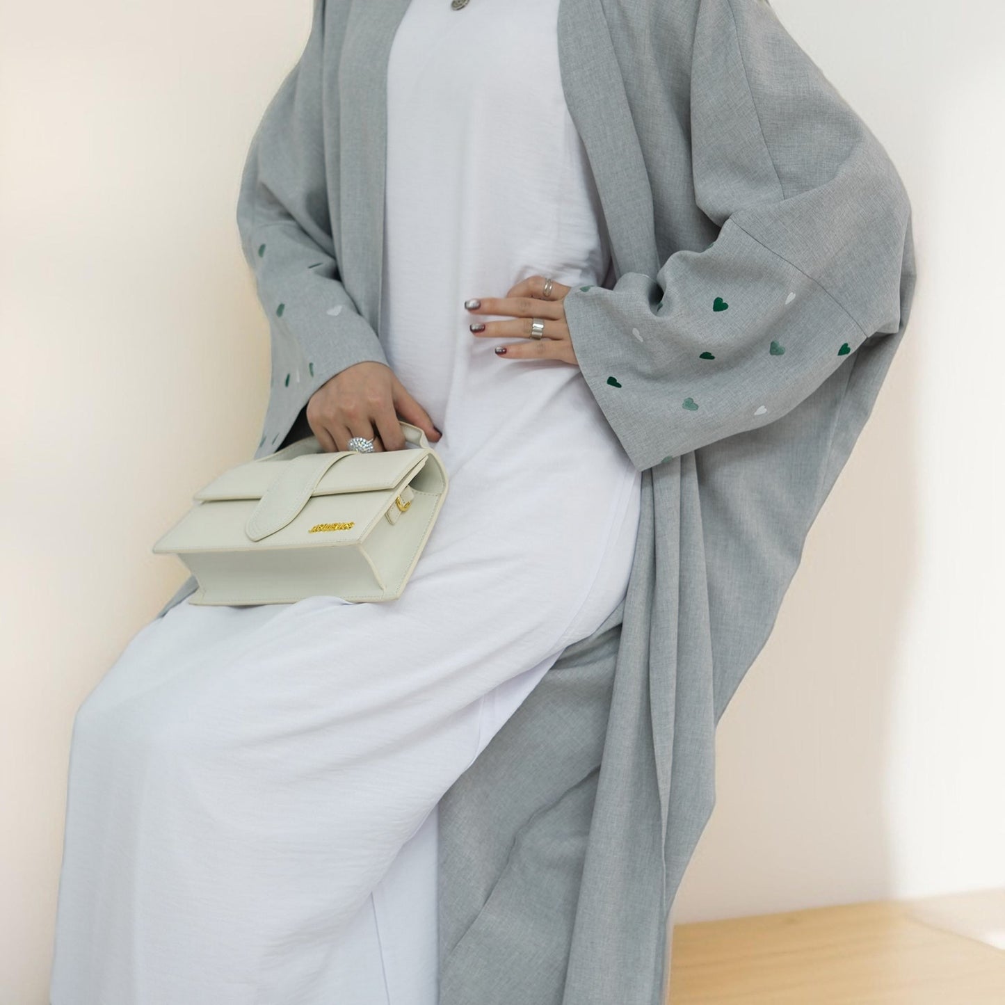 Qalb al-Haya- Heart Pattern Embroidery Linen Open Abaya Dubai New Fashion Kimono - Try Modest Limited 