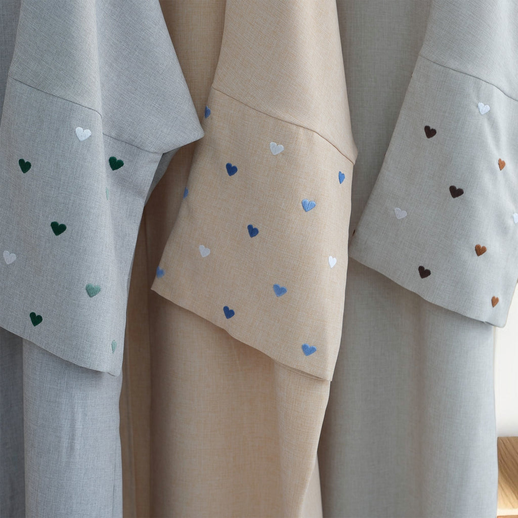 Qalb al-Haya- Heart Pattern Embroidery Linen Open Abaya Dubai New Fashion Kimono - Try Modest Limited