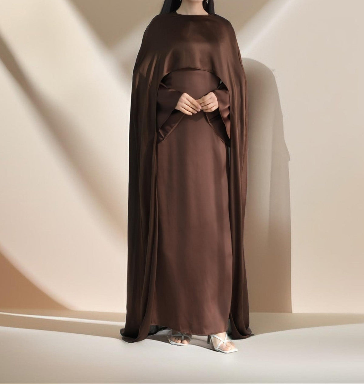 Raneem Satin Dress with Chiffon Cape - Try Modest Limited