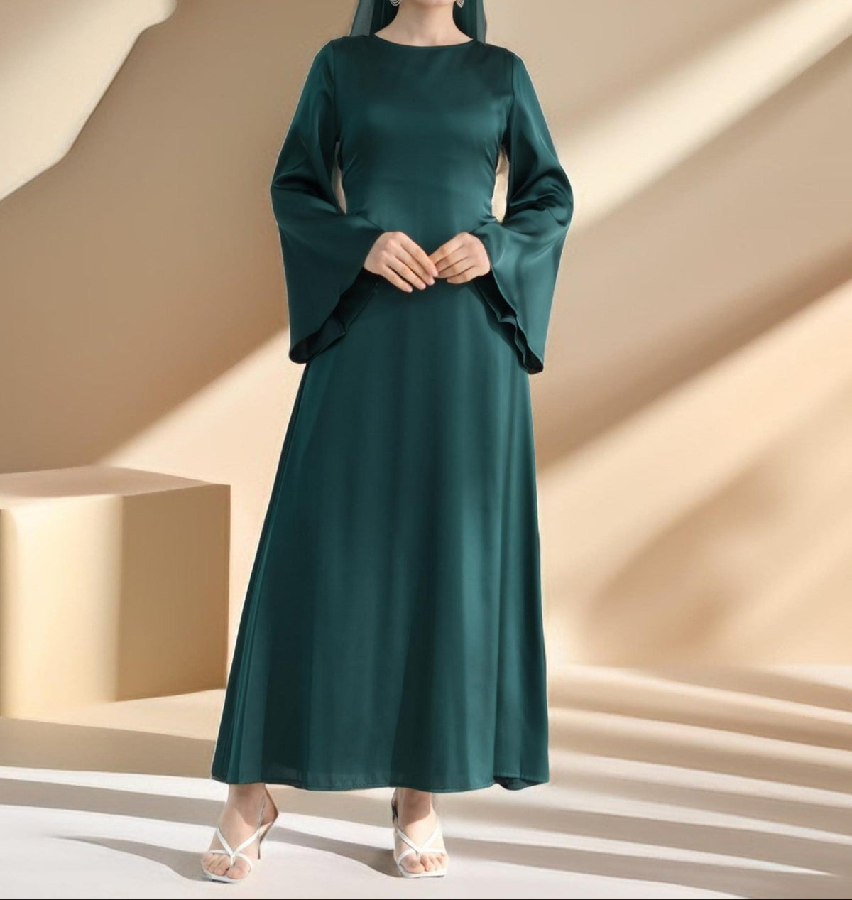 Raneem Satin Dress with Chiffon Cape - Try Modest Limited