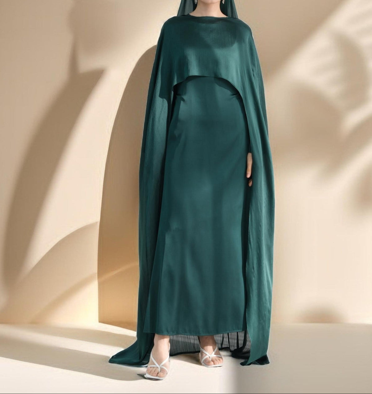 Raneem Satin Dress with Chiffon Cape - Try Modest Limited
