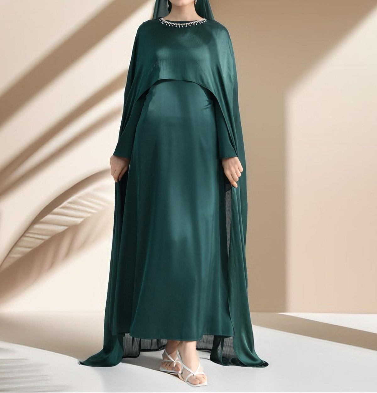 Raneem Satin Dress with Chiffon Cape - Try Modest Limited