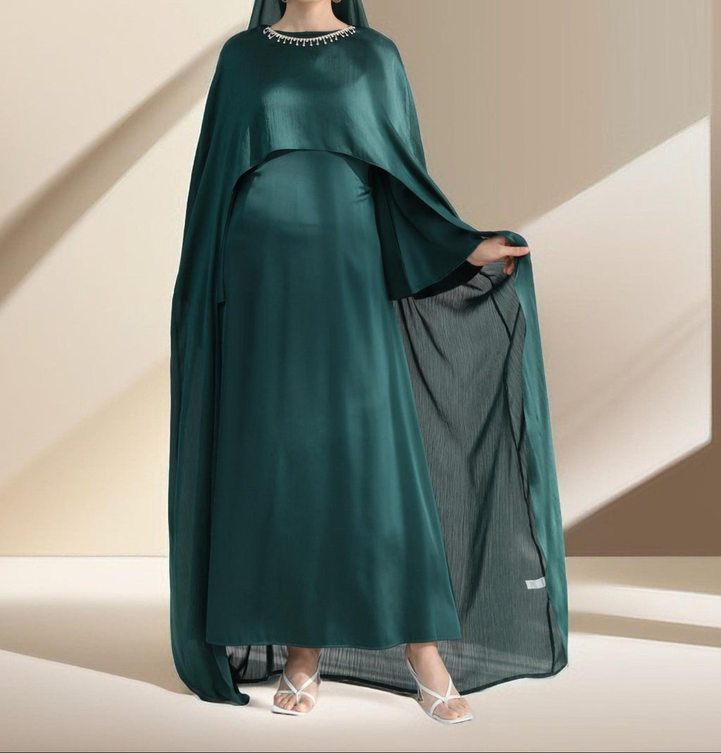 Raneem Satin Dress with Chiffon Cape - Try Modest Limited