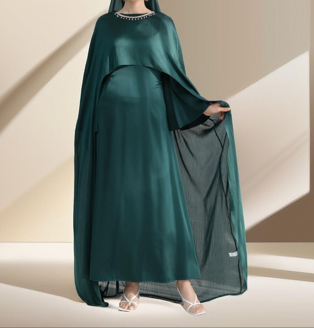 Raneem Satin Dress with Chiffon Cape - Try Modest Limited