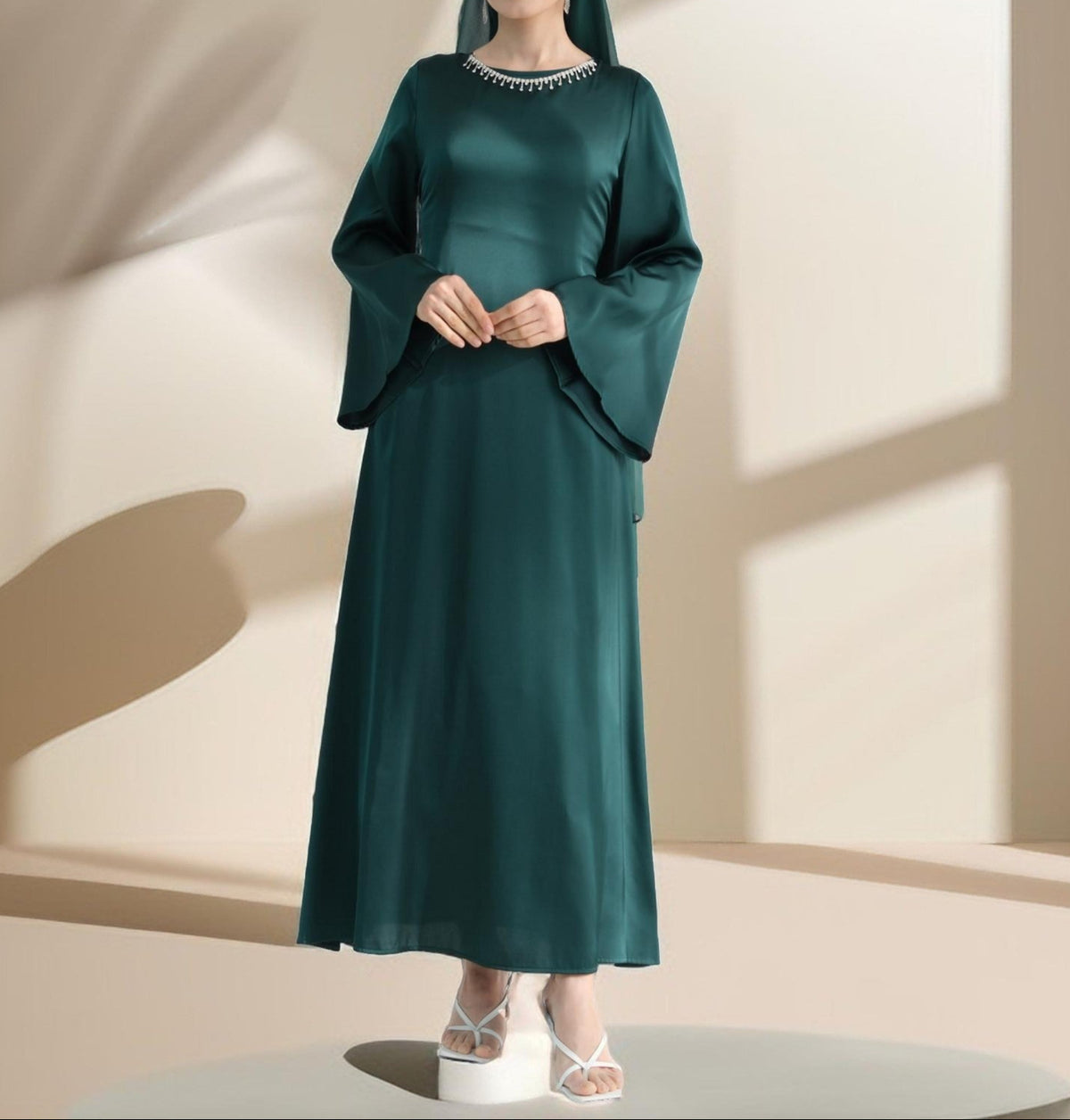 Raneem Satin Dress with Chiffon Cape - Try Modest Limited
