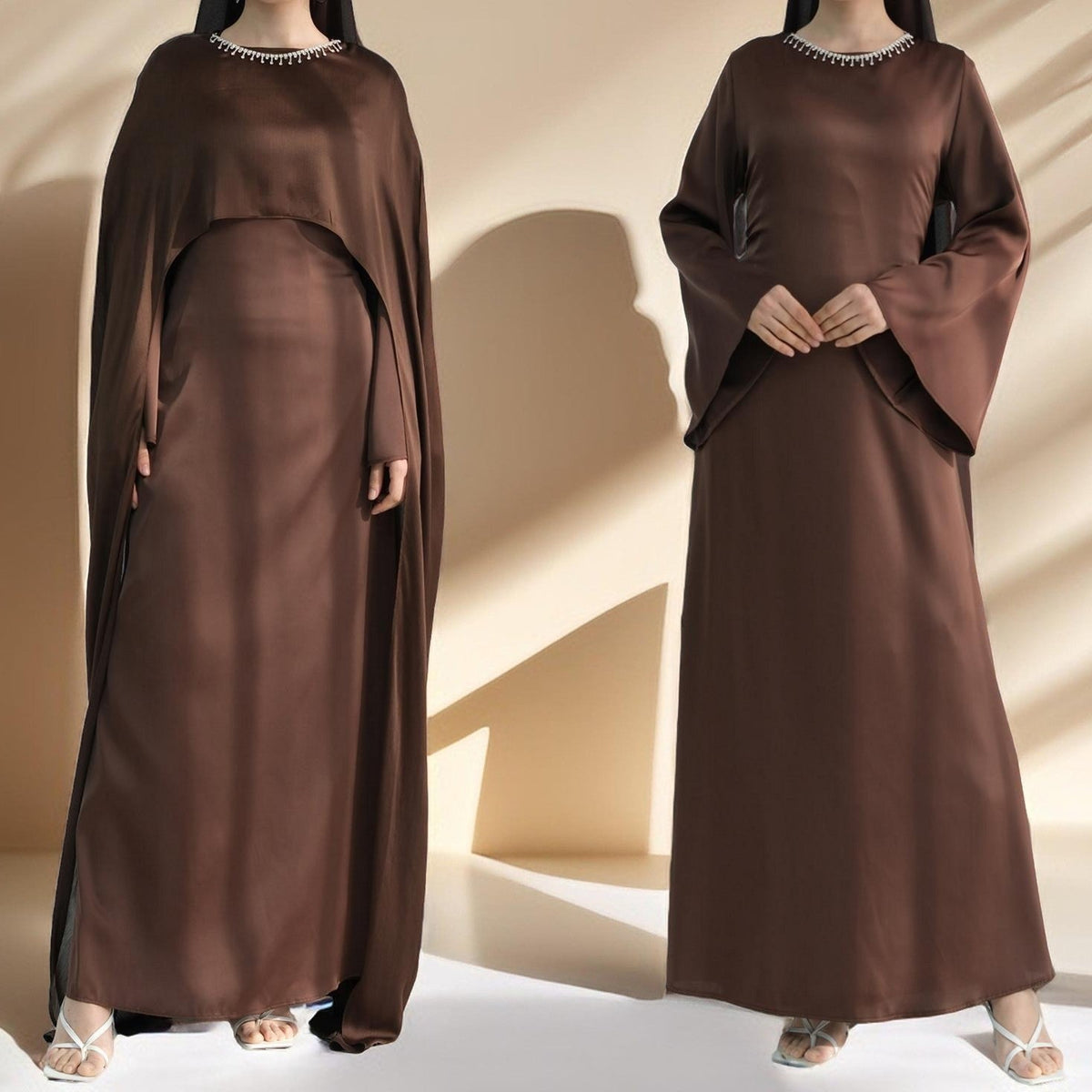 Raneem Satin Dress with Chiffon Cape - Try Modest Limited