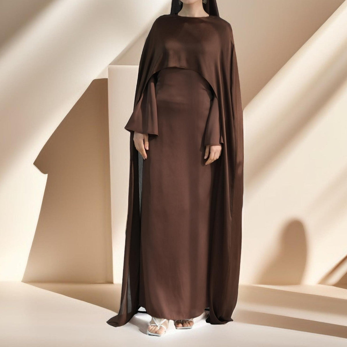 Raneem Satin Dress with Chiffon Cape - Try Modest Limited