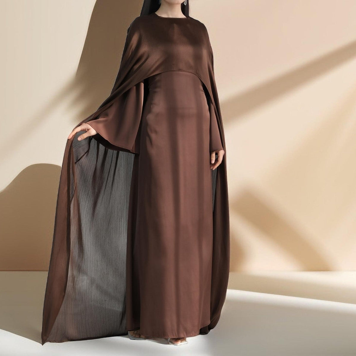 Raneem Satin Dress with Chiffon Cape - Try Modest Limited