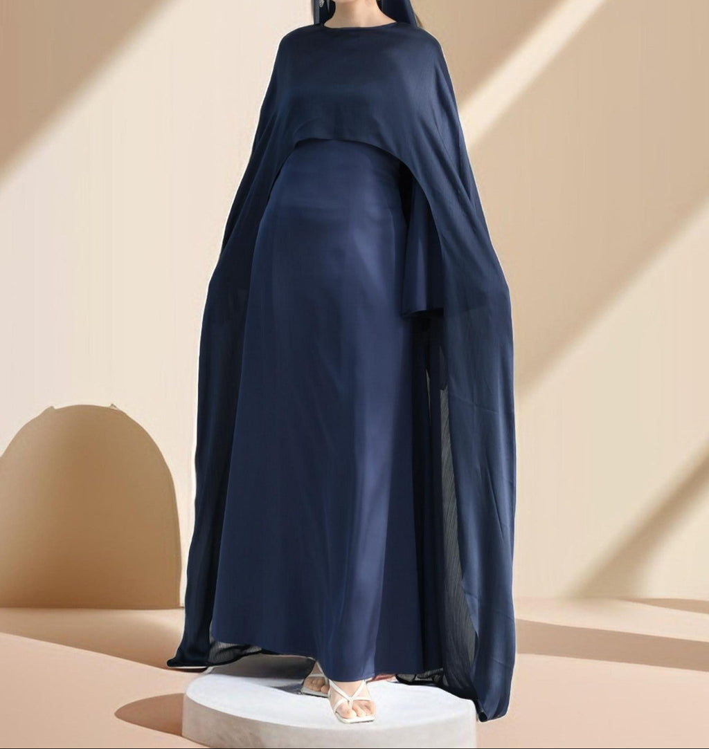 Raneem Satin Dress with Chiffon Cape - Try Modest Limited