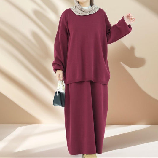 Rania 2 PC Knit Maxi Skirt and Top Set - Try Modest Limited