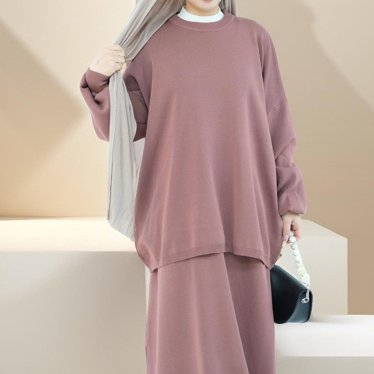 Rania 2 PC Knit Maxi Skirt and Top Set - Try Modest Limited