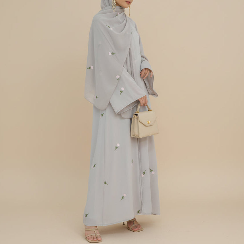 Raylina Floral Embroidered Open Abaya & Hijab Set