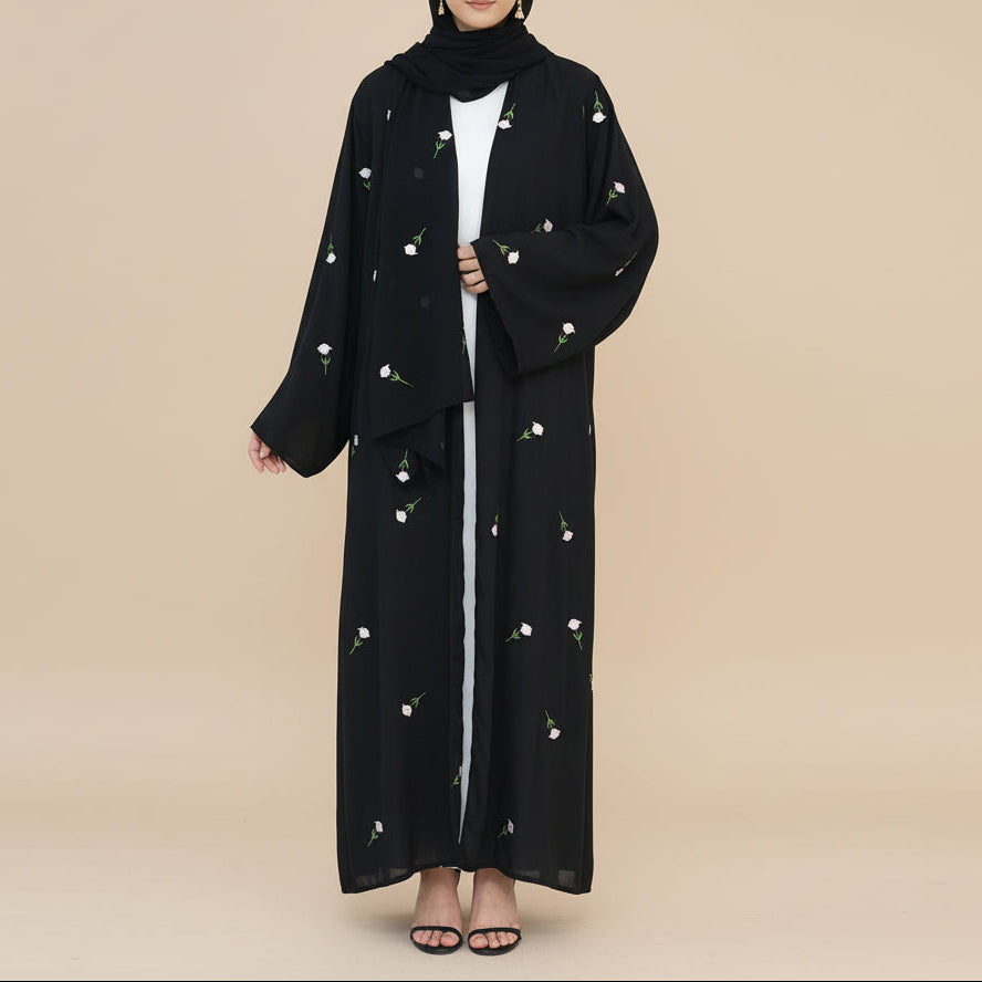 Raylina Floral Embroidered Open Abaya & Hijab Set