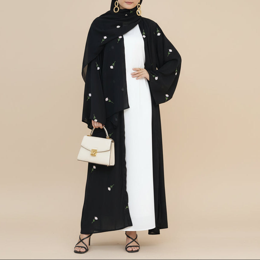 Raylina Floral Embroidered Open Abaya & Hijab Set