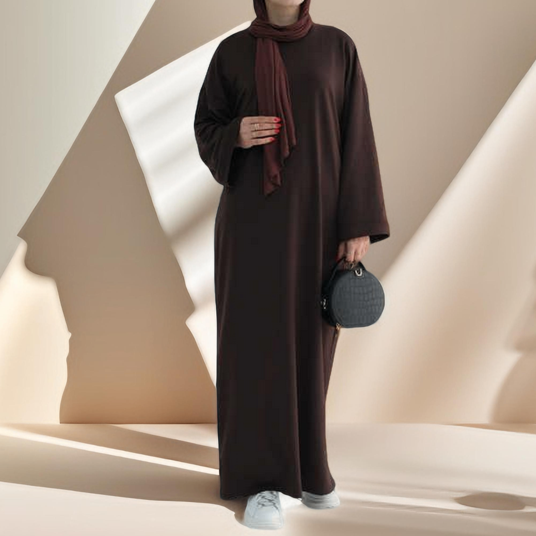 Relaxed Sweatshirt Solid Color Abaya with Pockets Try Modest Limited