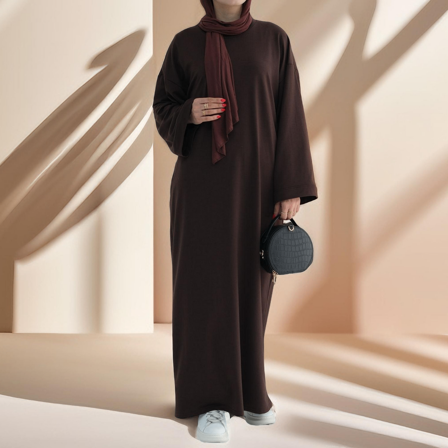 Relaxed Sweatshirt Solid Color Abaya with Pockets Try Modest Limited